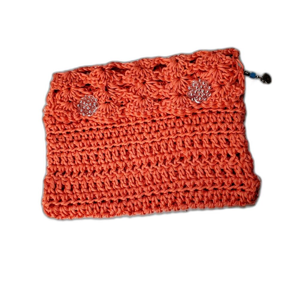 Hand Crocheted Clutch Purse with a Peace Tag attached at the upper right corner